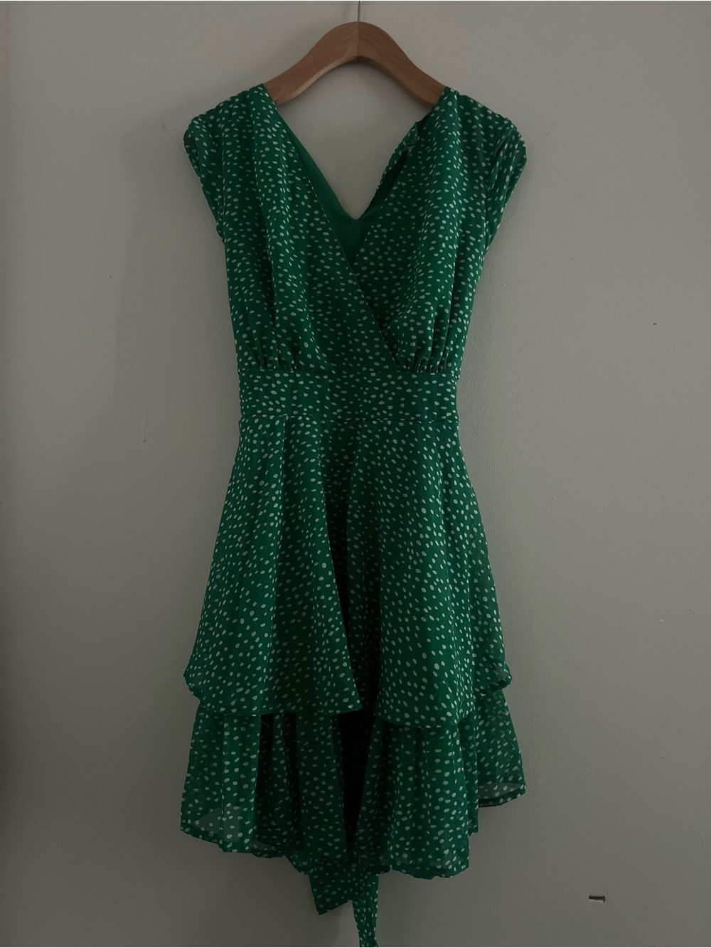 Green Printed Y2K V-Neck Tiered Midi Dress Sz S
